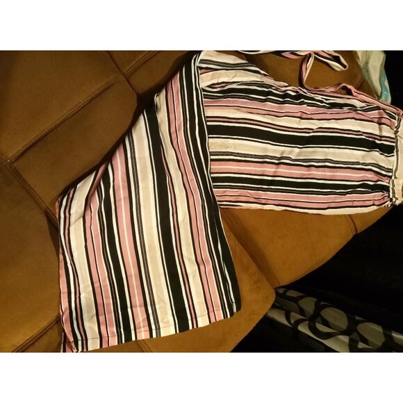 Womens Pink & Multi Colored Wide Leg Striped Belted Pants size L...(B3) - Picture 2 of 3